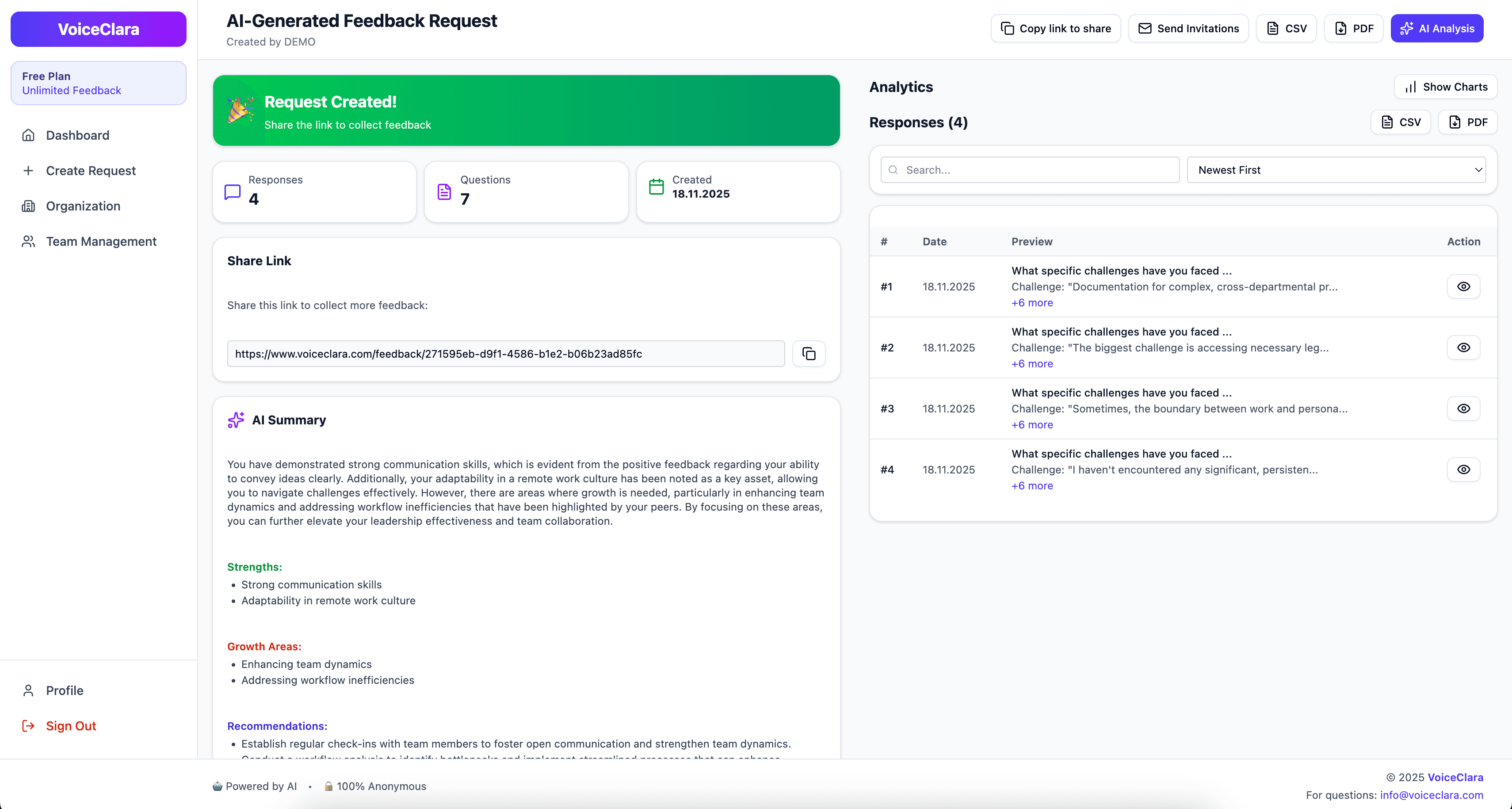 VoiceClara - Anonymous Feedback Platform